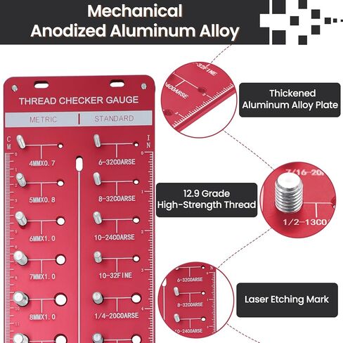 مدقق مؤشر ترابط الجوز والترباس ، 14 قياسيًا و 14 مقياسًا للتربث والمعرف الجوز ، وحجم الترباس ومقياس الخيط مع مسطرة بوصة و Centimeter ، مدقق خيط من الألومنيوم الصلب in Kuwait