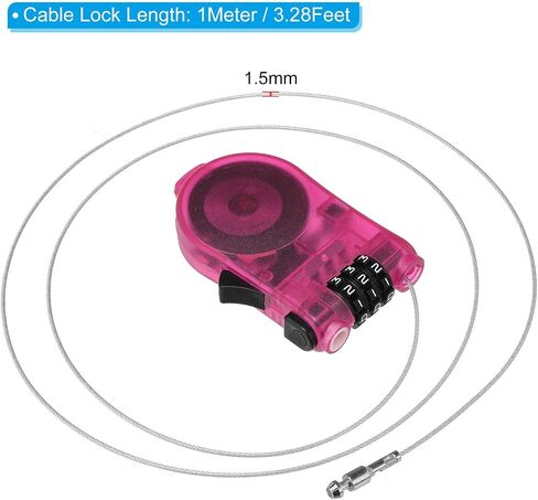 PATIKIL 3.28 Feet Retractable Cable Lock, 3 Digit Steel Cable Rope Portable Resettable Adjustable Code Lock for Bicycle Outdoor Use, White in Saudi Arabia