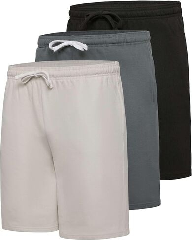Real Essentials 3 Pack: Men’s 9" Cotton Fleece Sweat Short – Casual Gym, Lounge & Sleep Shorts with Pockets in Saudi Arabia