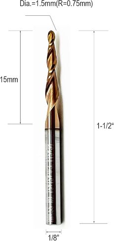 5pcs مجموعة مطحنة نهاية أنف أنف مدببة ، 1/8 "شانك ، نصف قطرها 0.75 ملم (قطرها 1.5 مم) نصائح ، أجهزة التوجيه المميزة CNC لدقة 3D خشبية ونحت التفاصيل in Kuwait