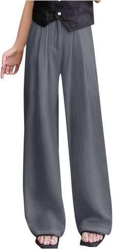 Flowy Palazzo Pants for Women High Waisted Wide Leg Solid Color Beach Vacation Trousers Fall Fashion Casual Pant in Saudi Arabia