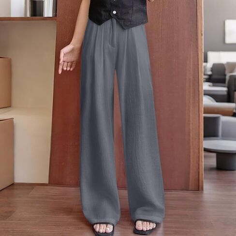 Flowy Palazzo Pants for Women High Waisted Wide Leg Solid Color Beach Vacation Trousers Fall Fashion Casual Pant in Saudi Arabia