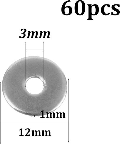 60PCS M5 Flat Washer Stainless Steel Sealing Ring, Inner Diameter 5mm, Outer Diameter 12mm, Thickness 1mm in Saudi Arabia