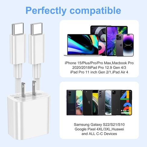 USB C Charger Block, 5 in 1 60W Charging Blocks, PD 3.0 25W Single Max Fast Charger, QC 2A USB Wall Charger for iPhone 16 15 14 13 12 11 Pro Max, iPad, iPod, Samsung, AirPods Pro, Apple Watch Series in Saudi Arabia