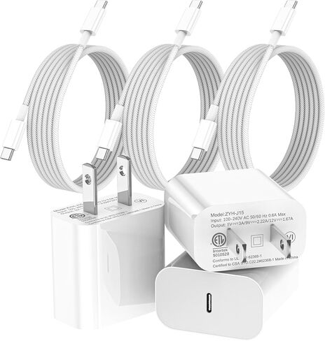 USB C Charger Block, 5 in 1 60W Charging Blocks, PD 3.0 25W Single Max Fast Charger, QC 2A USB Wall Charger for iPhone 16 15 14 13 12 11 Pro Max, iPad, iPod, Samsung, AirPods Pro, Apple Watch Series in Saudi Arabia