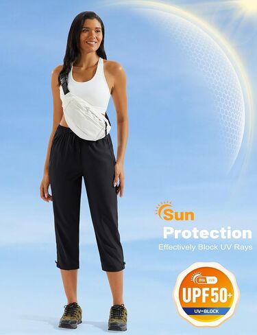 MAGCOMSEN Women's Hiking Capris Pants UPF 50+ Lightweight Quick Dry Workout Travel Summer Casual Pants Zipper Pockets in Saudi Arabia