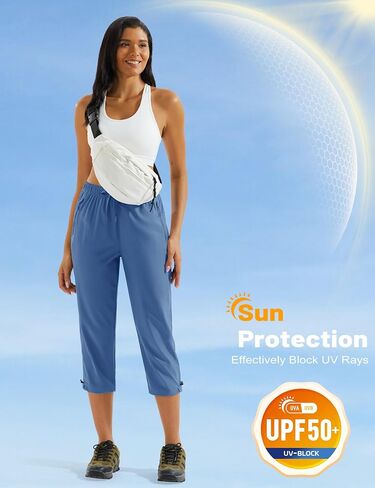 MAGCOMSEN Capri Pants for Women Lightweight Quick Dry Hiking Capris with Pockets Travel Workout Casual Summer UPF 50+ in Saudi Arabia