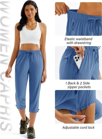 MAGCOMSEN Capri Pants for Women Lightweight Quick Dry Hiking Capris with Pockets Travel Workout Casual Summer UPF 50+ in Saudi Arabia