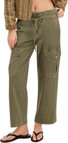 سراويل شحن من القطن Cicy Bell Womens Low Rise Carretring Wide Wide Leg Disual Pants مع جيوب متعددة in Saudi Arabia