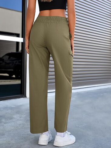 سراويل شحن من القطن Cicy Bell Womens Low Rise Carretring Wide Wide Leg Disual Pants مع جيوب متعددة in Saudi Arabia
