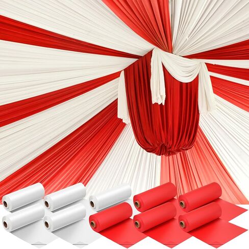 Moukeren 40 × 100 '' Circus tablecloth roll tablecloth tableroth divable diy carnival carnival party supplies for big top tup backdrop strops stupes stupes level stupes (white ، red ، 2 roll) in Saudi Arabia