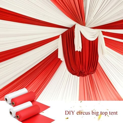 Moukeren 40 × 100 '' Circus tablecloth roll tablecloth tableroth divable diy carnival carnival party supplies for big top tup backdrop strops stupes stupes level stupes (white ، red ، 2 roll) in Saudi Arabia