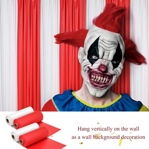 Moukeren 40 × 100 '' Circus tablecloth roll tablecloth tableroth divable diy carnival carnival party supplies for big top tup backdrop strops stupes stupes level stupes (white ، red ، 2 roll) in Saudi Arabia