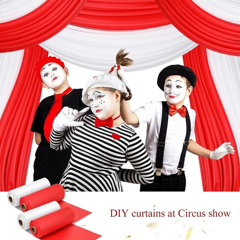 Moukeren 40 × 100 '' Circus tablecloth roll tablecloth tableroth divable diy carnival carnival party supplies for big top tup backdrop strops stupes stupes level stupes (white ، red ، 2 roll) in Saudi Arabia