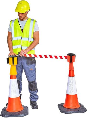6.6/9.8/16/32FT Cone Barrier Tape, Retractable Belt Barrier for most traffic cones, Vehicle Road Cone Connecting Belt,with automatic rebound(B,5M/16FT) in Saudi Arabia