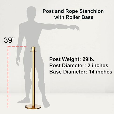 Celine Set of 2 Post and Rope Stanchion, Roller Base, (Polished Brass Post, Crown Top) in Saudi Arabia