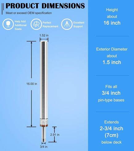 3/4" Boat Seat Pin Post for Most Marine Boat Seat Pedestal Base Mount, SP-2164 Boat Seat Pedestal Post Lock-in Aluminum Extension Post Pole for Pontoon Boats/Fishing Boats/Bass Boats/Cruising Boats in Saudi Arabia