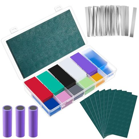 910 PCS بطارية التفاف PVC PVC Heat Trend Kits متوافقة مع 18650 ، بما في ذلك 460 الأكمام البطارية مسطحة 50 شريط النيكل النقي 400 عازل لاصق ذاتي السماوية للزرقاء DIY in Saudi Arabia
