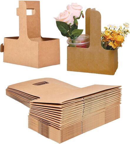 50pcs 2 كوب حامل مشروب يمكن التخلص منه مع مقبض ، صندوق هدايا لفائف الأزهار ، حاملة كوب ، قم بتسليم كوب لتسليم مشروب القهوة ، حامل كوب كرافت للورق المقوى للمشروبات الساخنة أو الباردة in Saudi Arabia