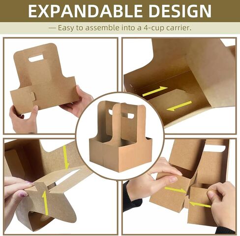 50pcs 2 كوب حامل مشروب يمكن التخلص منه مع مقبض ، صندوق هدايا لفائف الأزهار ، حاملة كوب ، قم بتسليم كوب لتسليم مشروب القهوة ، حامل كوب كرافت للورق المقوى للمشروبات الساخنة أو الباردة in Saudi Arabia