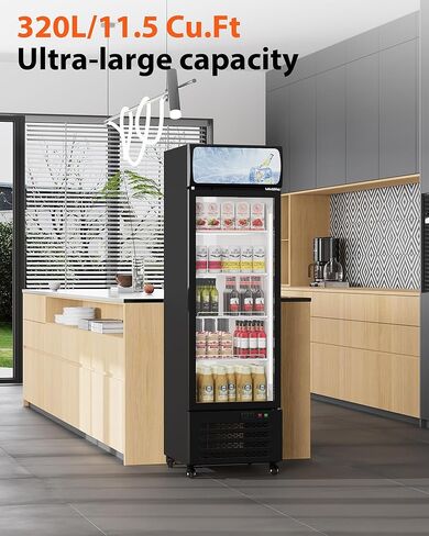 Commercial Display Refrigerator with Single Glass Door, 11.5 Cu.Ft Merchandiser Beverage Refrigerators Fridge, Upright Beverage Cooler, Soft Led Light, Adjustable Shelves in Saudi Arabia