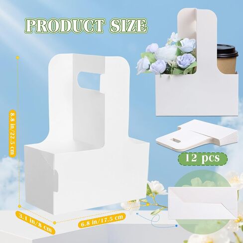 Chunful 12 Set 2 Cup Drink Carrier with Handle Flower Foam Removable Plastic Liner Kraft Paper Flower Gift Bags Portable Cardboard Coffee Cup Holder for Wedding Birthday Party Gift (Brown) in Saudi Arabia