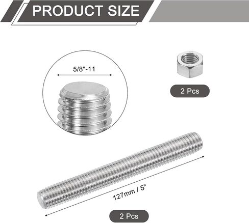 uxcell 5/8"-11 Fully All Threaded Rod, 2Pcs 304 Stainless Steel Long Threaded Screw 5" Length Right Hand Threads for Furniture Mounting Assembly Fastening in Saudi Arabia