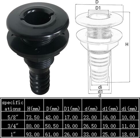 2Pcs Thru Hull Fittings for Boats,Straight Thru-Hull Connection for Hose,Plastic Through Hull Fitting in Kuwait