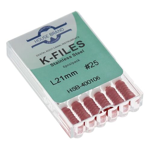 400106 HSB Endodontic K-Files 21mm #25 Red Stainless Steel 6/Pk in Kuwait