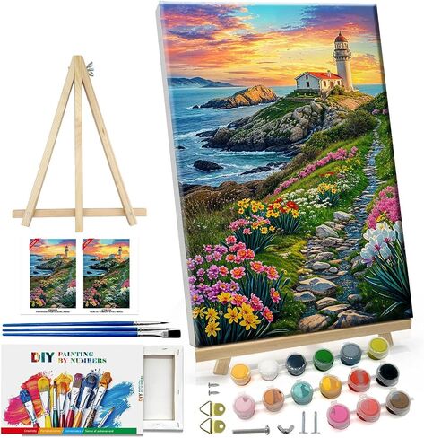 ATDMS Paint by Numbers Kits for Adult with Frame DIY Landscape Paint by Number with Easel Acrylic Forest Oil Painting by Number for Wall Hanging Home Room Decor 7.87x11.81 Inch in Saudi Arabia