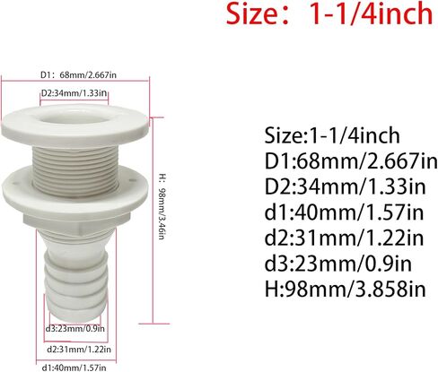 من خلال تركيب بدن 2pcs ، البحرية من خلال موصل الهيكل المناسب أبيض مستقيم للقوارب (بيضاء ، 3/4inch （2pcs)) in Kuwait