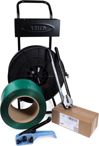 معيار تغليف IDL 5/8 "× 2300 بوليستر (PET) طقم مع عربة ، 1400 رطل قوة كسر - حل ملحق التغليف الكامل - حزام وأختام ما يكفي ل 500 استخدامات قبل إعادة الملء in Saudi Arabia