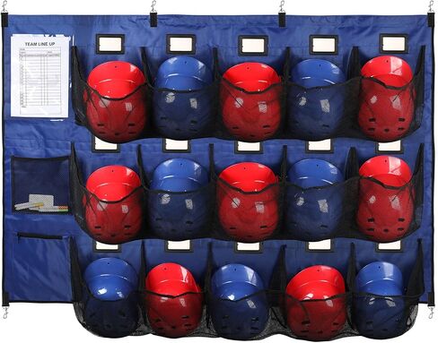 Baseball Dugout Organizer, Hanging Helmet Bag for 15 Players Baseball Softball Team, Helmet Organizer for Dugout Fence Garage, Organize Baseball Equipment, Helmets, Gloves, Bats, Balls in Saudi Arabia