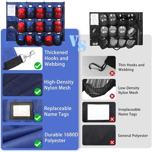 Baseball Dugout Organizer, Hanging Helmet Bag for 15 Players Baseball Softball Team, Helmet Organizer for Dugout Fence Garage, Organize Baseball Equipment, Helmets, Gloves, Bats, Balls in Saudi Arabia