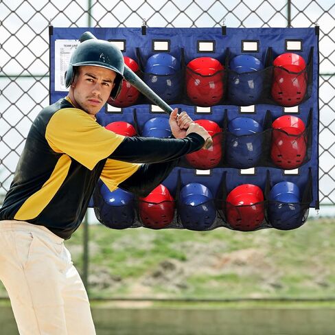 Baseball Dugout Organizer, Hanging Helmet Bag for 15 Players Baseball Softball Team, Helmet Organizer for Dugout Fence Garage, Organize Baseball Equipment, Helmets, Gloves, Bats, Balls in Saudi Arabia