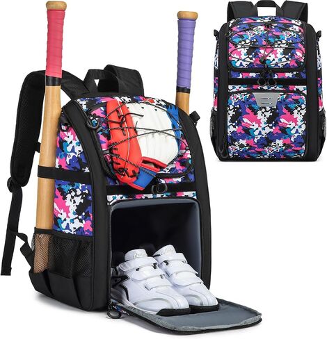 HAMBOLY Youth Baseball Bag, Softball Bag for Girls & Boys, Kids T-Ball Backpack with Shoes Compartment, 2025 Upgrade Design, Pro-Grade Storage, Built for Future MVPs in Saudi Arabia