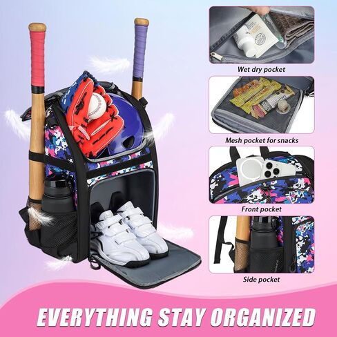 HAMBOLY Youth Baseball Bag, Softball Bag for Girls & Boys, Kids T-Ball Backpack with Shoes Compartment, 2025 Upgrade Design, Pro-Grade Storage, Built for Future MVPs in Saudi Arabia