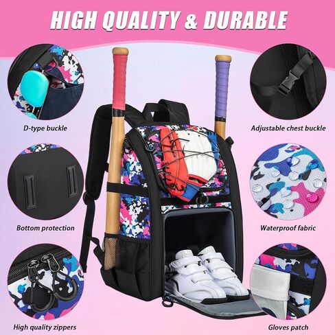 HAMBOLY Youth Baseball Bag, Softball Bag for Girls & Boys, Kids T-Ball Backpack with Shoes Compartment, 2025 Upgrade Design, Pro-Grade Storage, Built for Future MVPs in Saudi Arabia