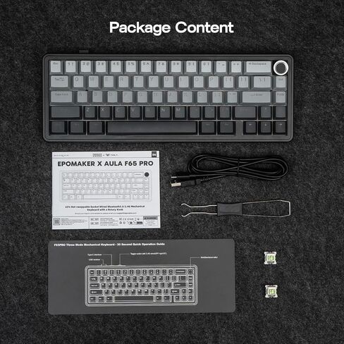 Epomaker X Aula F65 Pro Wireless Mechanical Gaming Keyboard و Hot-Swap و 5 طبقات حشوة وحشية كريمية ومقبض ومفتاح PBT من خلال اللمعان ، RGB ، BT/2.4GHz/USB-C (طبوغرافية أسود ، مفتاح ICESOUL) in Kuwait