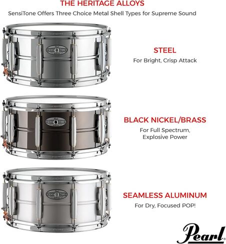 Pearl 14 "X5" Sensitone Heritage Aluminium Snare Drum مع قذيفة مطرز ، وأطواق ثلاثية ممرات ، و 10 عروات مقوسة CL in Saudi Arabia