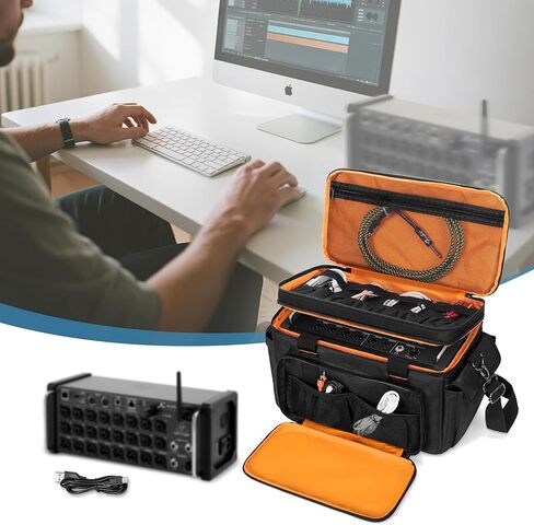 Padded Mixer Carry Bag Compatible with Behringer X-AIR Series Mixers XR12, XR16, XR18, Double Layer DJ Gig Bag with Multiple Pockets for Accessories, Audio Case with Shoulder Strap, Black in Saudi Arabia