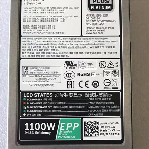 لـ R530 R630 R730 R730XD 1100W EPP POWER SUVENT D1100E-S0 0PR21C 0CMPGM 09TMRF 0Y3H8J 0Y26KX in Kuwait