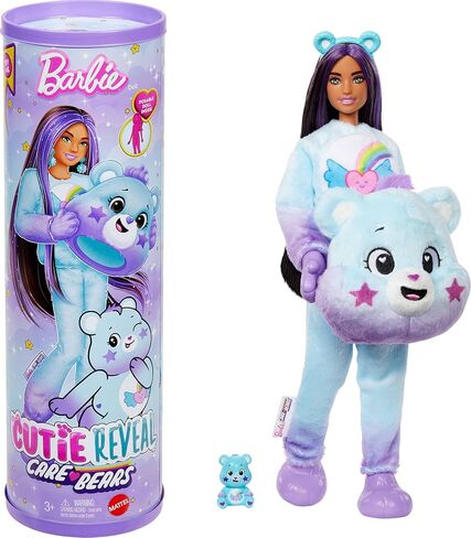 Barbie Cutie Reveal Care Bears Doll & Accessories, Series 2 Good Vibes Bear with 10 Surprises Including Color Change & Mini Bear in Kuwait
