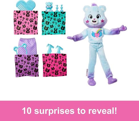 Barbie Cutie Reveal Care Bears Doll & Accessories, Series 2 Good Vibes Bear with 10 Surprises Including Color Change & Mini Bear in Kuwait