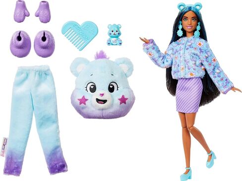 Barbie Cutie Reveal Care Bears Doll & Accessories, Series 2 Good Vibes Bear with 10 Surprises Including Color Change & Mini Bear in Kuwait