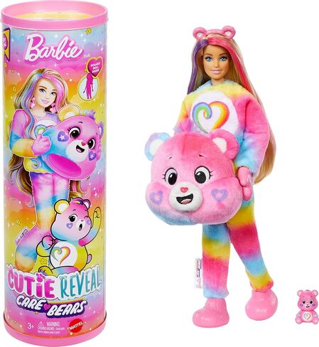Barbie Cutie Reveal Care Bears Doll & Accessories, Series 2 Good Vibes Bear with 10 Surprises Including Color Change & Mini Bear in Kuwait