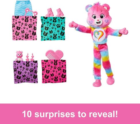 Barbie Cutie Reveal Care Bears Doll & Accessories, Series 2 Good Vibes Bear with 10 Surprises Including Color Change & Mini Bear in Kuwait