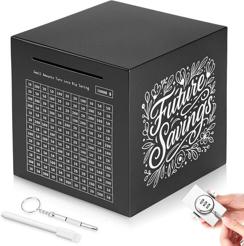 Honeydak Piggy Bank Money Safe Box for Adults 6inch Stainless Steel 10000 Savings Challenge Money Saving Box with Counting 10000 Dollars Target Savings Challenge Piggy Bank for Adults(Silver) in Saudi Arabia