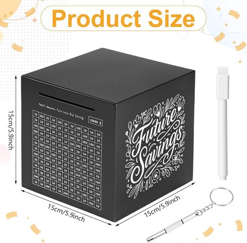 Honeydak Piggy Bank Money Safe Box for Adults 6inch Stainless Steel 10000 Savings Challenge Money Saving Box with Counting 10000 Dollars Target Savings Challenge Piggy Bank for Adults(Silver) in Saudi Arabia