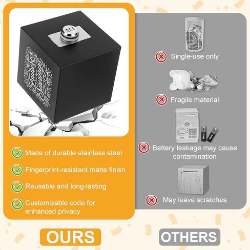 Honeydak Piggy Bank Money Safe Box for Adults 6inch Stainless Steel 10000 Savings Challenge Money Saving Box with Counting 10000 Dollars Target Savings Challenge Piggy Bank for Adults(Silver) in Saudi Arabia